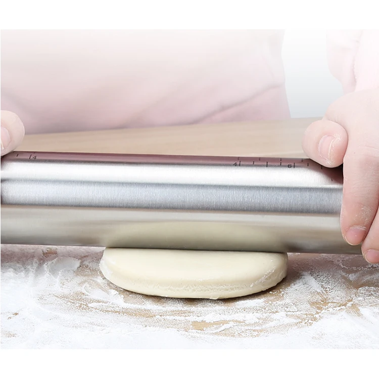 New design silver color Adjustable Dough Roller Non-Stick Stainless Steel Cookie Rolling Pin with mat