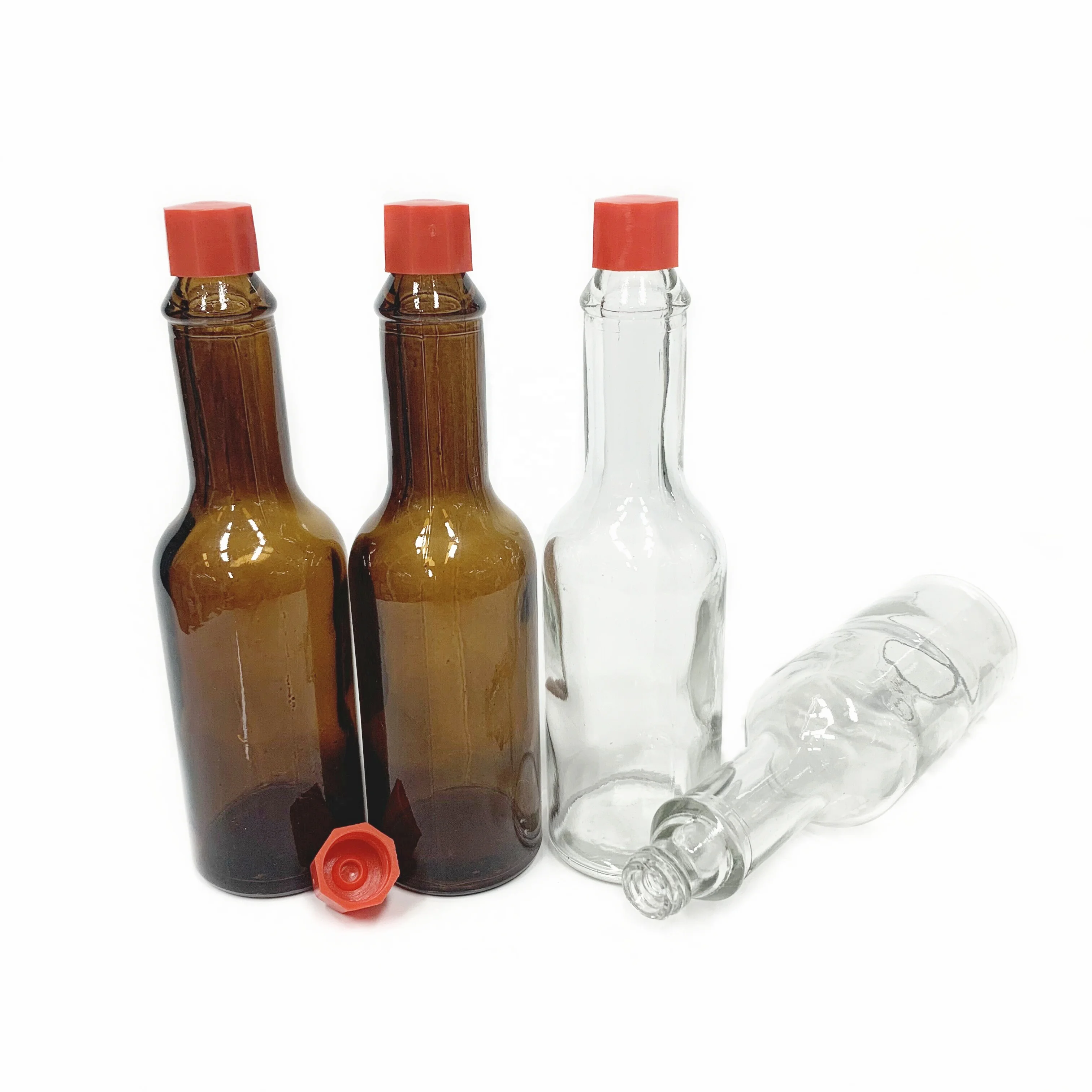 60ml 2oz chilli pepper hot sauce clear glass bottle with plastic lid red cap for tabasco