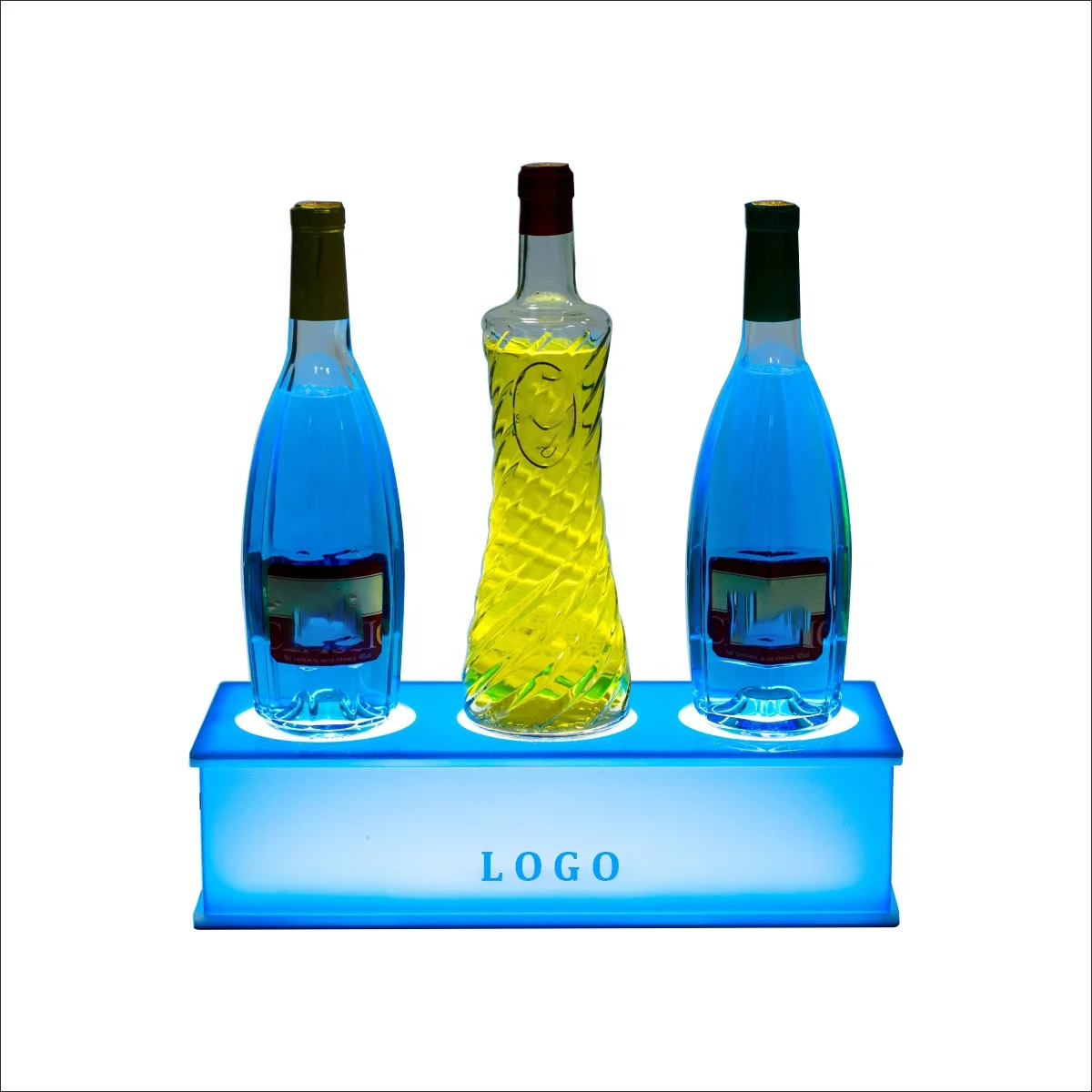 Table Top 3 Bottles Vodka Led Light Luminous Plastic Acrylic Wine Box Display Rack