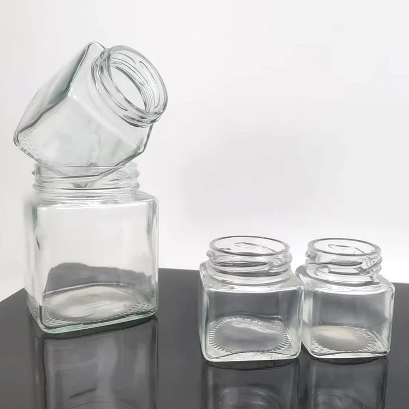 In stock 50-730ml square clear glass empty jar honey jar Pickled vegetables bottle with cap