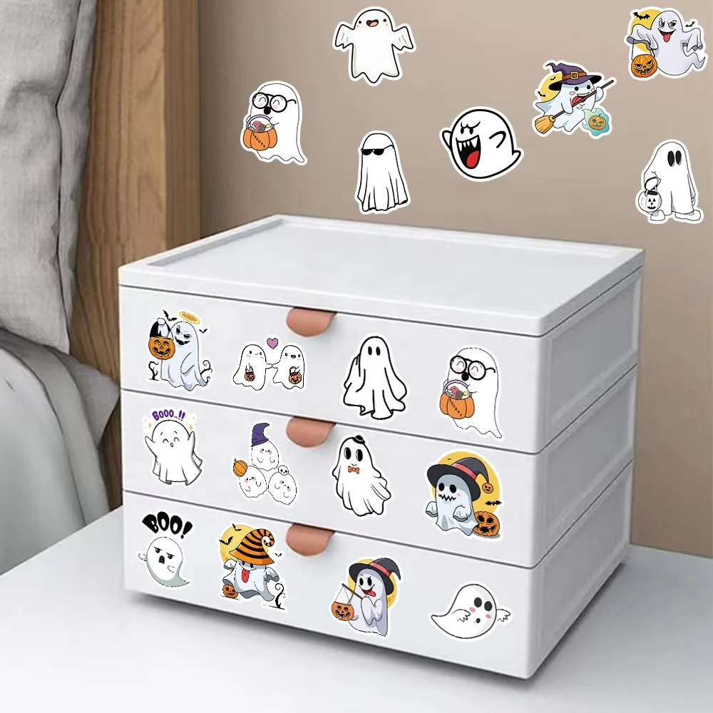 53PCS Ghost Graffiti Horror Stickers Cartoon kids DIY Cut Skateboard Waterproof Phone Custom Wall Gift Halloween Ghost sticker