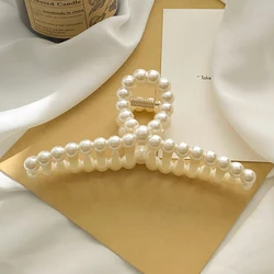 Custom Korean style hollow out hair decorations resin geometric hair clip white pearl hair claw for girls