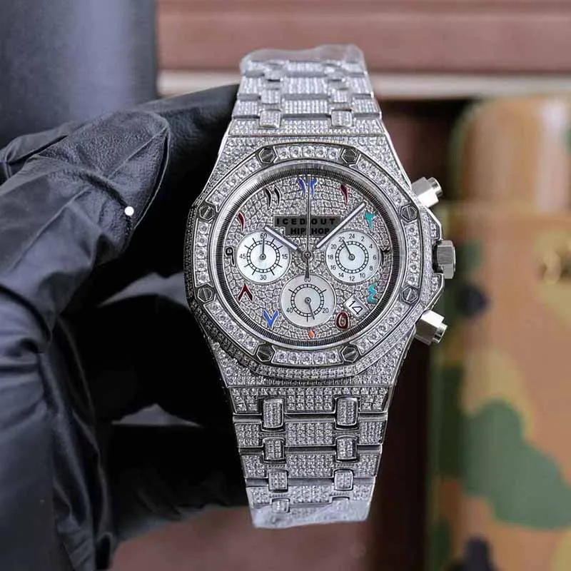 Custom High Quality Luxury Chronograph Iced Out Diamond Watch Pass Diamond Tester Fully Moissanite Watch