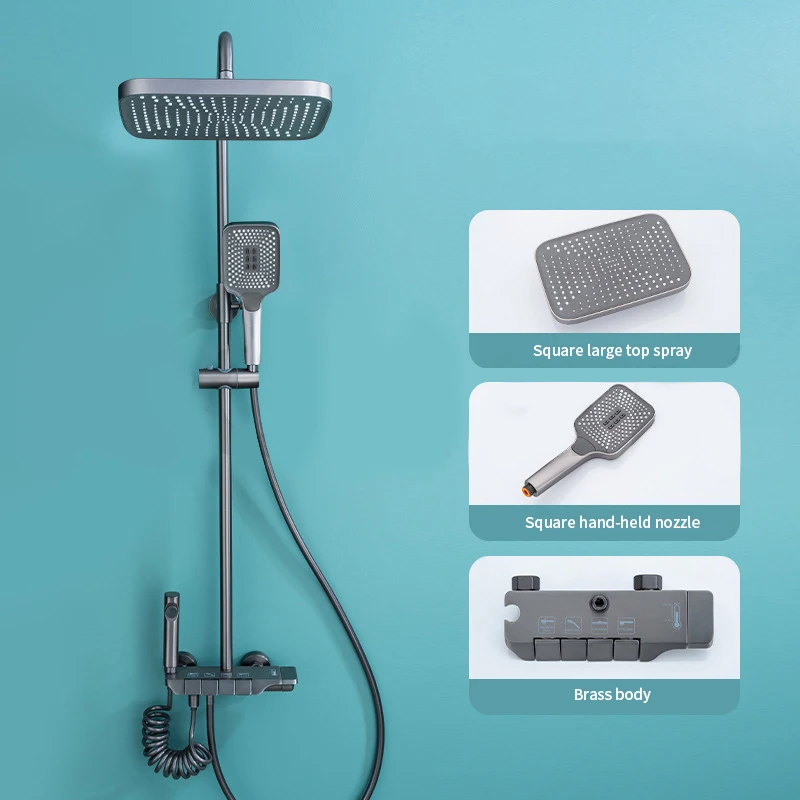 2022 Popular Grey-gun Bathroom Hotel Luxury Mixer Rainfall Shower Brass Mixer Rainfall Shower System Set Wall Mounted Showers
