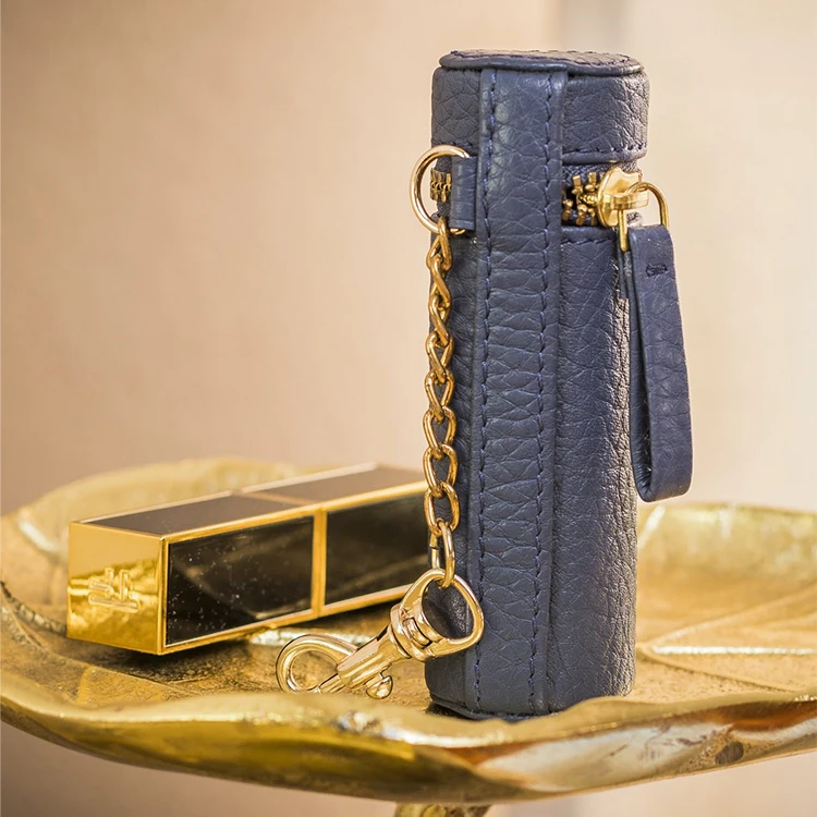 Waterproof Cute Mini Pu Lippie Box Leather Lipstick Pouch Sleeve For Elegant Ladies Lip Gloss Case Holder With Zipper Key Chain
