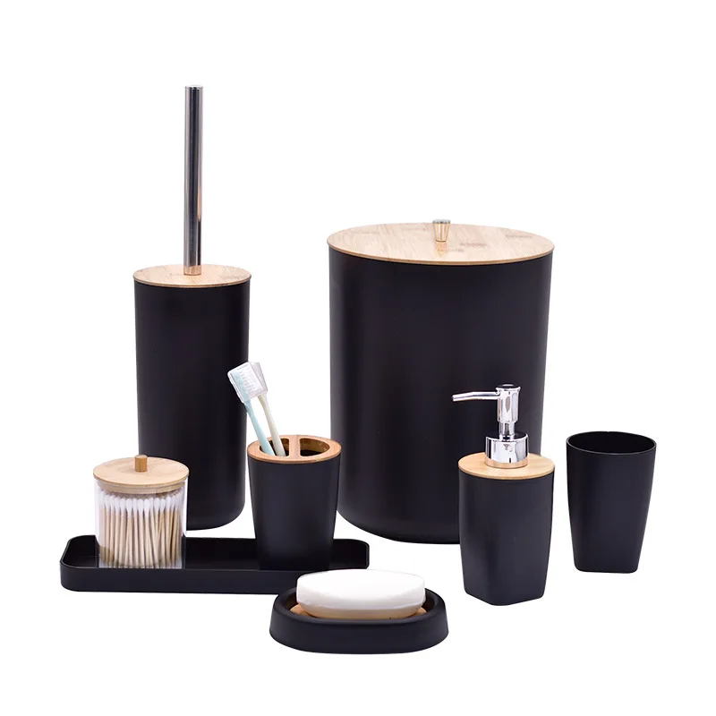 Bamboo toilet articles creative hotel bathroom hand Sanitizer Bottle Cup Bathroom Accessories 8pcs