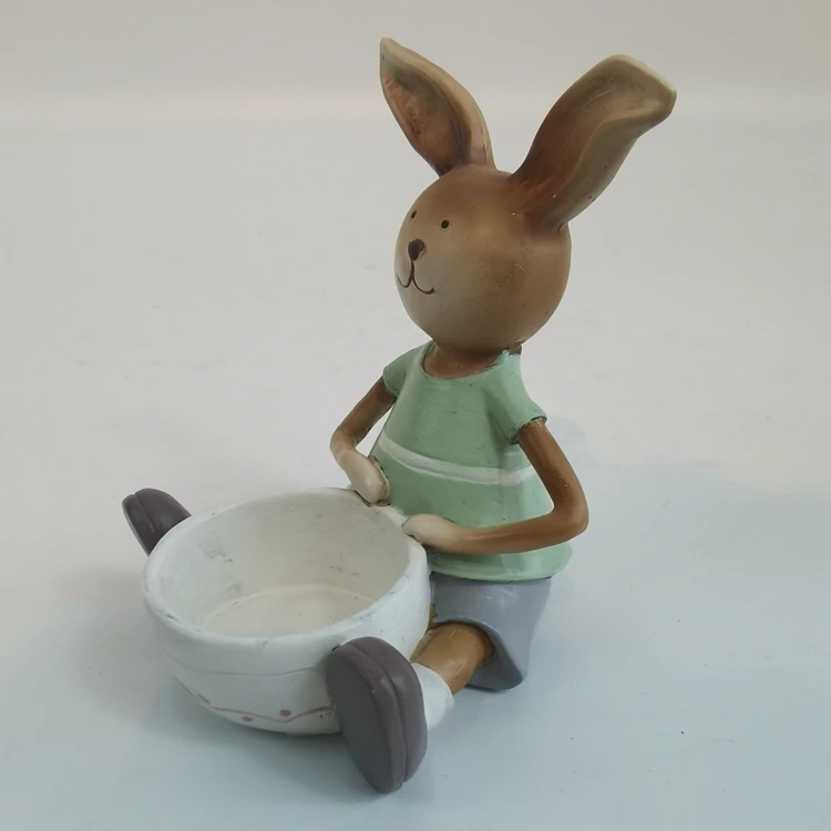 Wholesale best selling easter figurine decorations gifts resin rabbit holding basin sit crafts resin rabbit