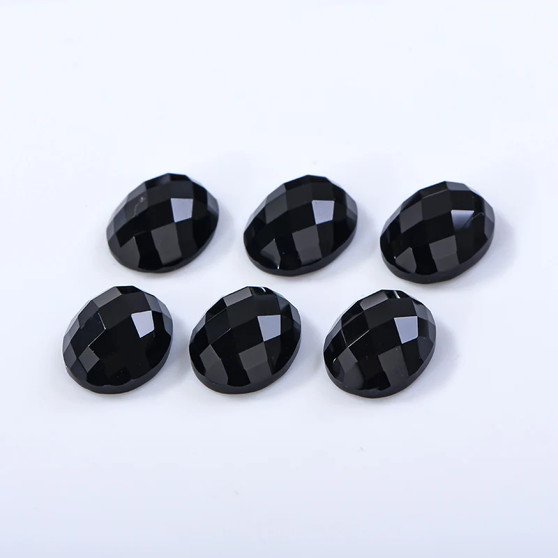 Hot Sale Black Onyx Faceted Oval Shape Black Agate Flat Bottom Gemstone For Jewelry Making