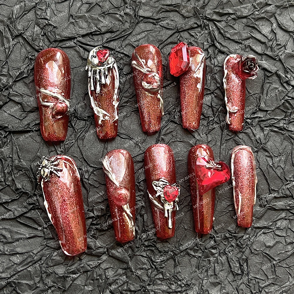 Flower Fake Nails Factory Price Nail Tips Oem Latest Trendy Finger New Products China Seamless Acrylic on Red Flame and Red
