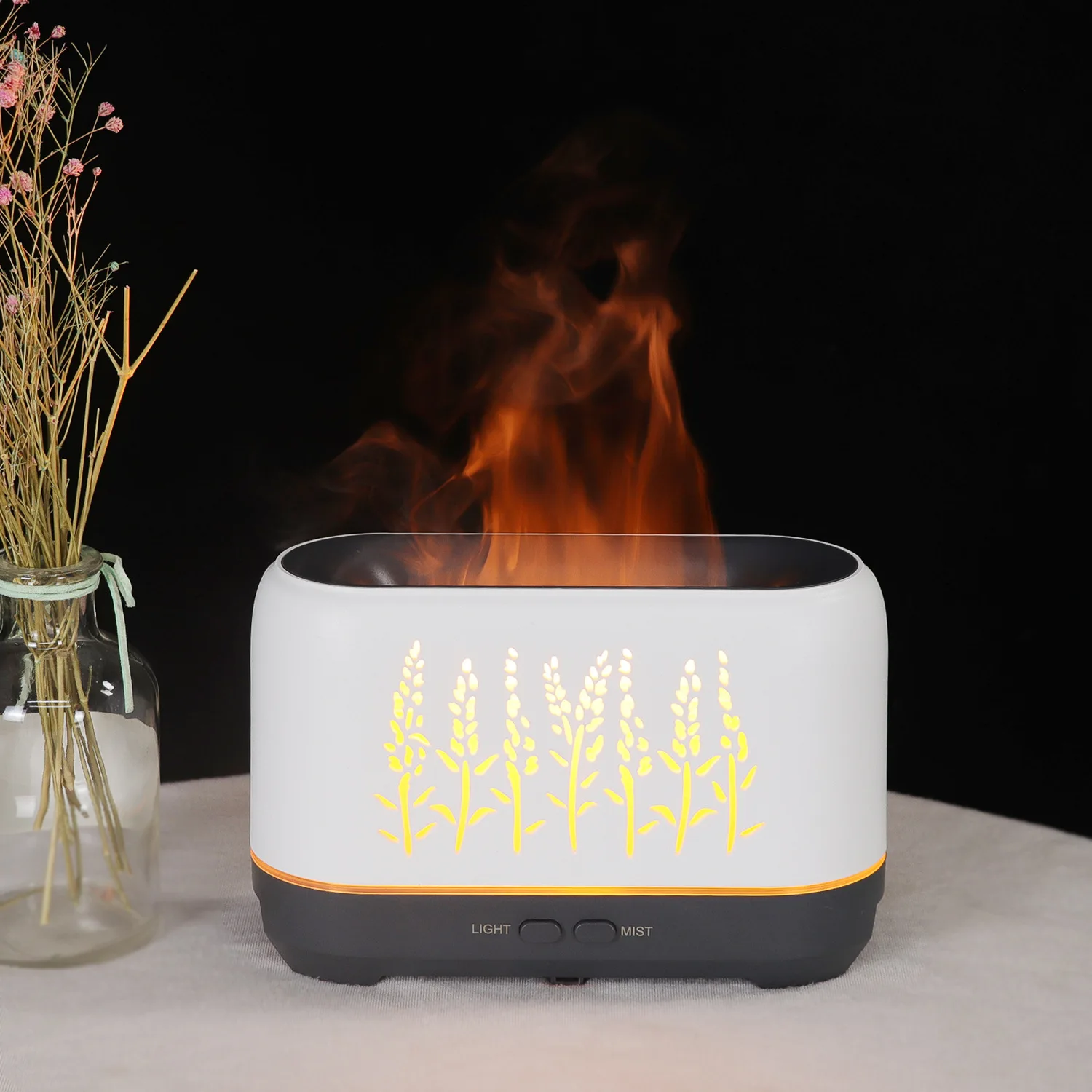 2022 new products 200ml wood grain aroma diffuser hollow flame humidifier household flame small aroma diffuser