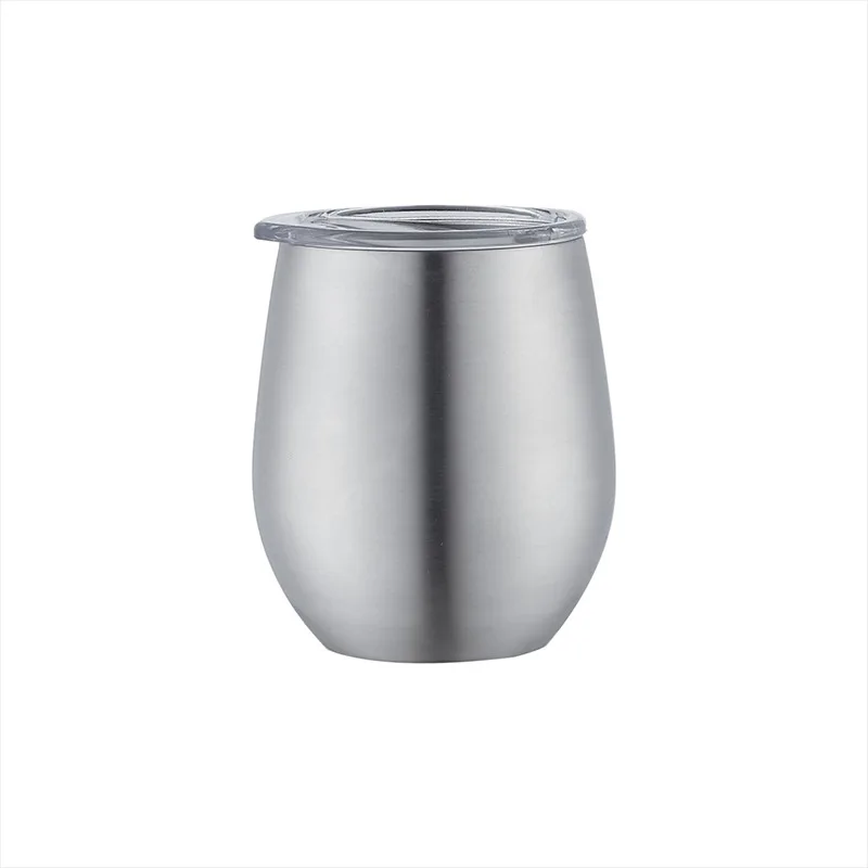 8oz Small Double Wall 304 Stainless Steel Egg Shape Wine Beer Tumbler Insulate Drinking Coffee Cup With Straw and Plastic Lid