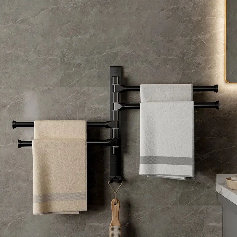 Hot selling household multi-layer rotatable towel hanger non perforated wall mounted storage rack