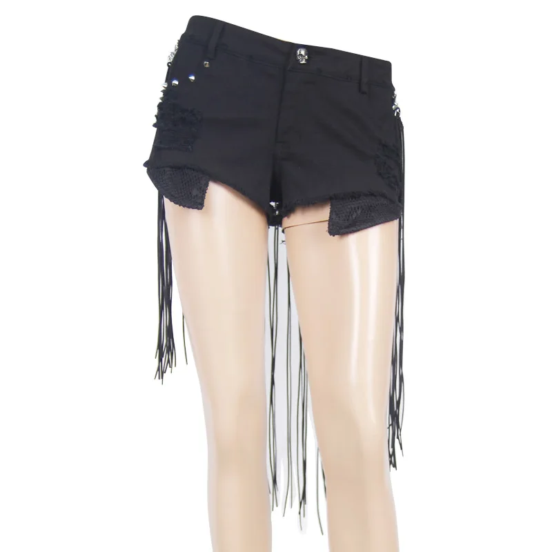 PT026 Devil Fashion summer sexy girls pants daily punk rock spiked hot shorts with tassels
