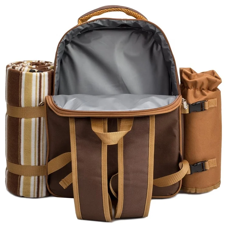 2 4 Persons Picnic Backpack Bag with Cooler Compartment Detachable Bottle Holder