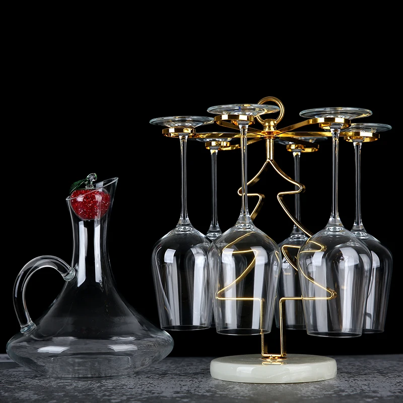 2021 Classic European Style sturdy Rustic Metal Countertop 6 Bottles funky Wine Rack with Cup Holder for Home and Bar Storage