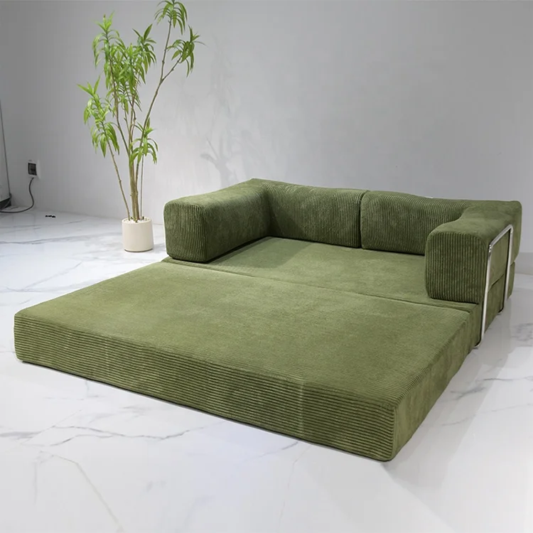 Foshan Manufacture Living Room Furniture Fabric Comfortable Rolled Vacuum Packed Green Machine Air Compressed Sofa Bed In A Box