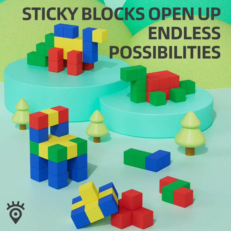 Huiye DIY Sticky Block Safety Soft EVA Building Blocks Toys Classic Imagination Colorful Cube Early Educational Toy For Toddlers