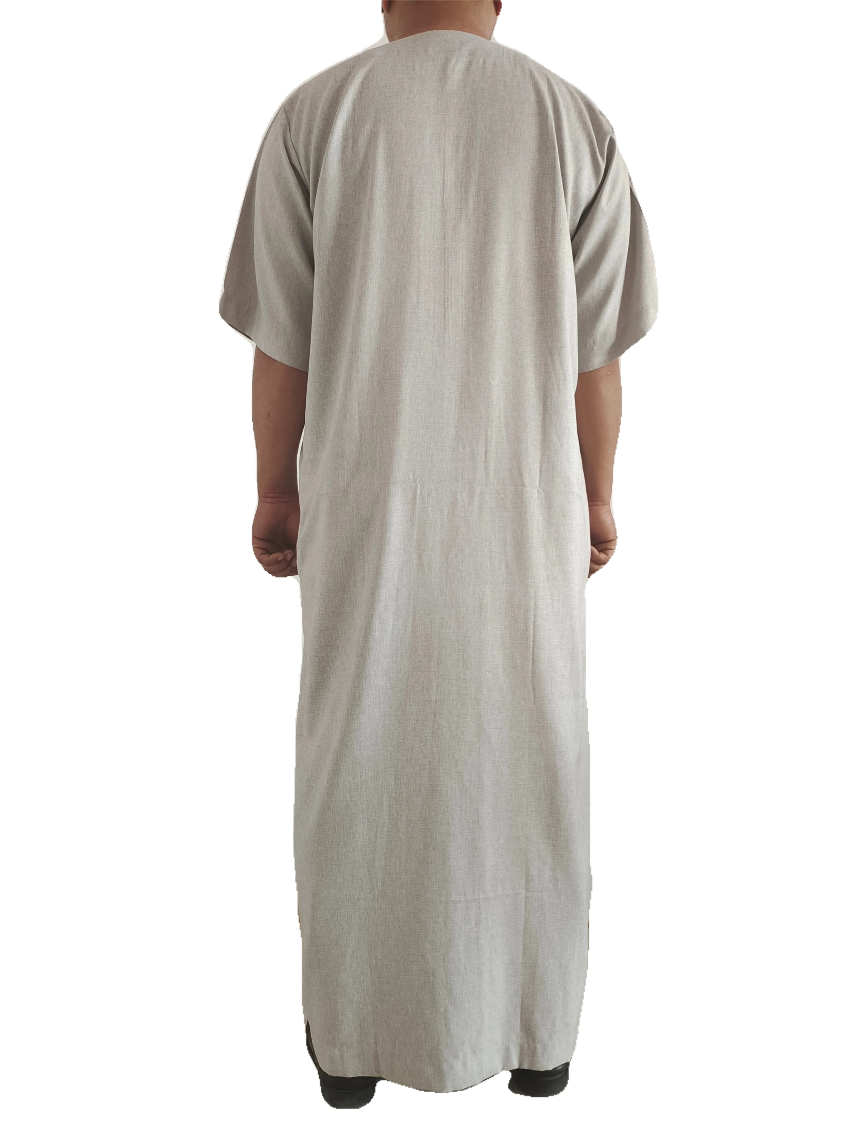 2021 Cotton Fashion Embroidered Half Sleeve Muslim Robe Abaya Men Islamic Clothing