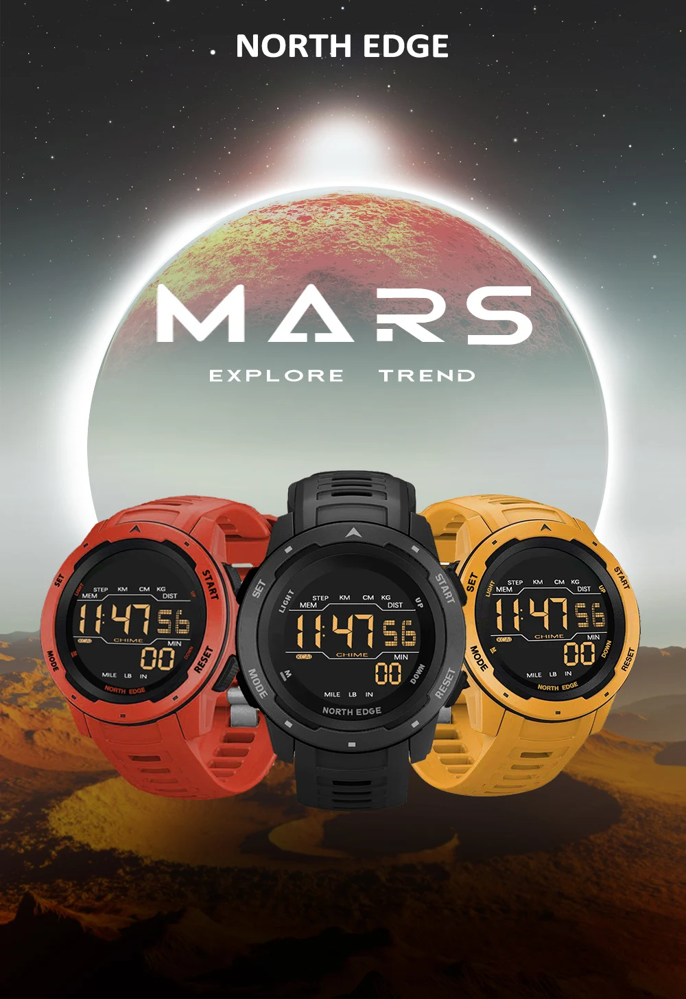 2021 North Edge Mars высококачественные водонепроницаемые умные спортивные часы мужские с записью калорий смарт-часы для