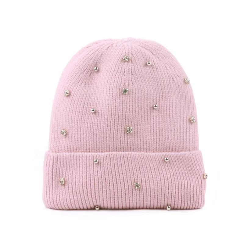 Fashion Custom Bling Beanies For Women Knitted Hat Female Warm Winter Hat Ladies Outdoor Fashion Crystal Designer chapeau Hat
