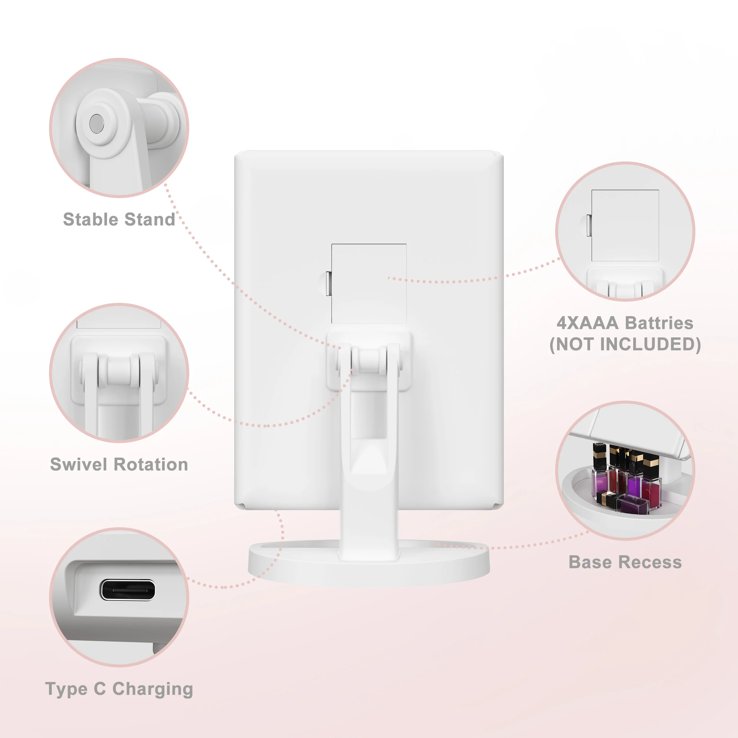 White Dual Power Supply Women Gift Trifold Vanity Foldable Cosmetic  LED Makeup Portable Travel Cosmetic Mirror