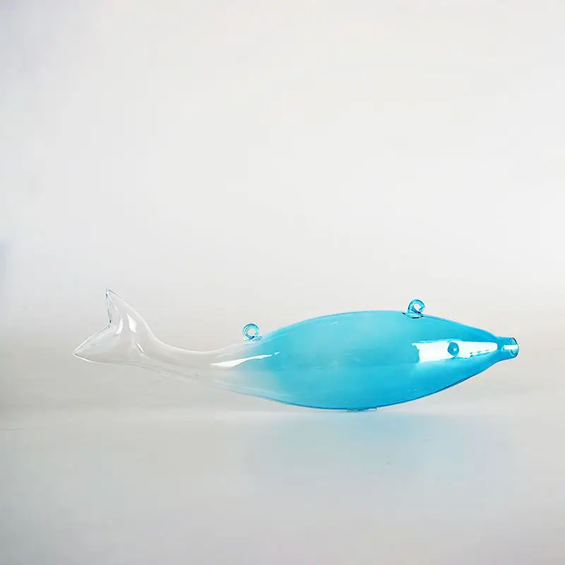 Customized interior decoration with large blue fish shaped artistic glass chandelier for hotel lobby corridors