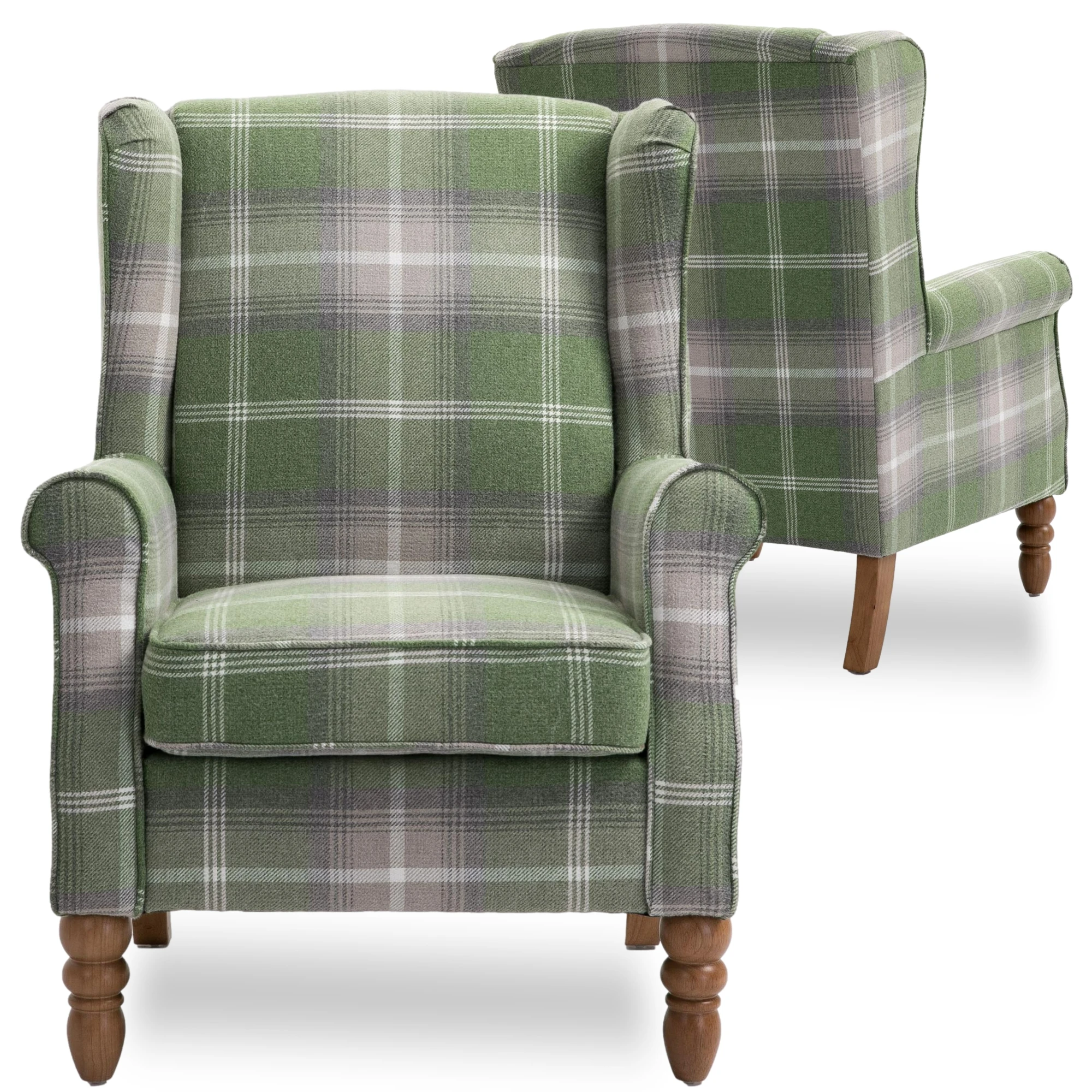 Классическое кресло из зеленой ткани с мягкими ножками из массива дерева для гостиной, стул с акцентом