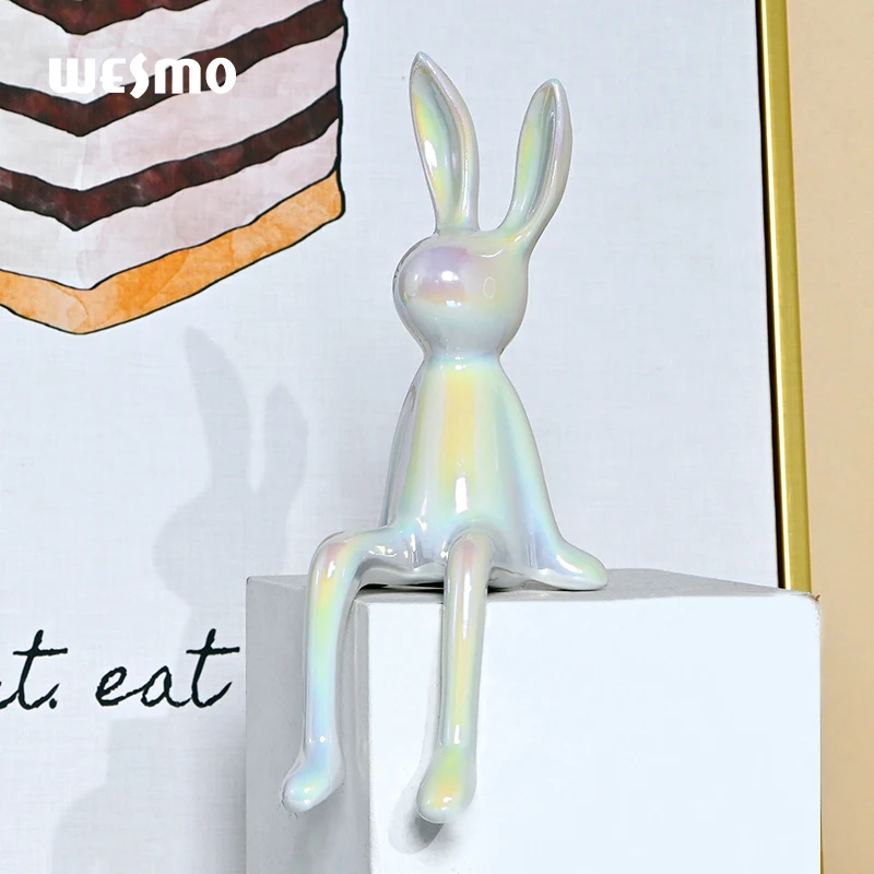 Art ceramic sitting Brilliant white rabbit decoration rabbit young luxury home bedroom living room desktop decoration