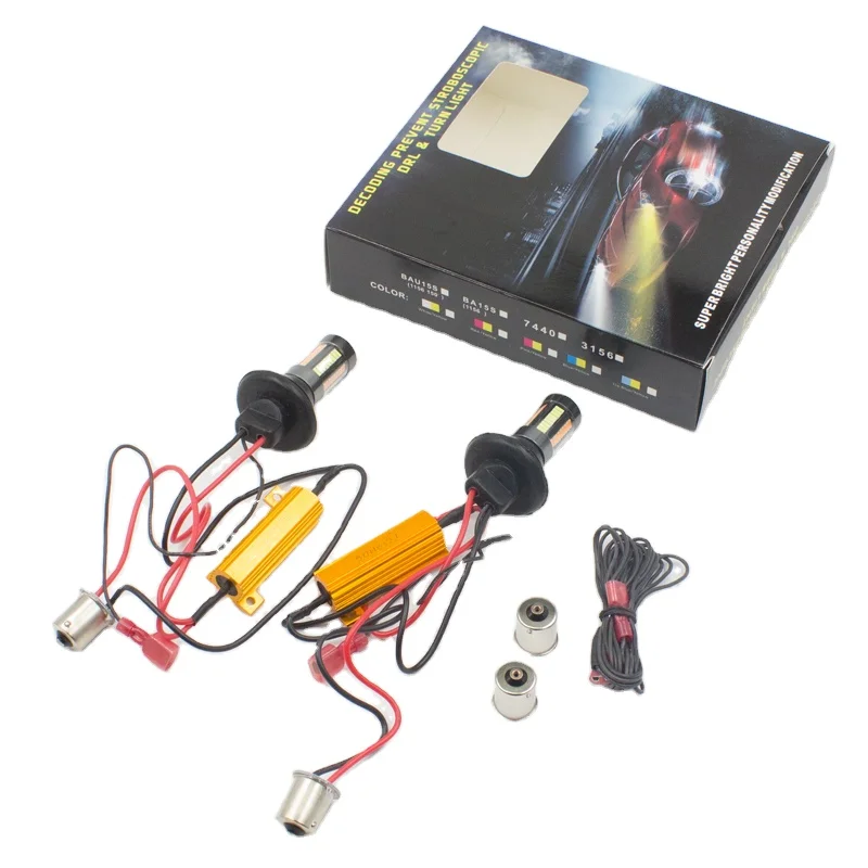 Canbus No Error 1156 BA15S 66 SMD Dual Color Switchback LED Turn Signal Light Bulbs Car Led Fog Light Bulb