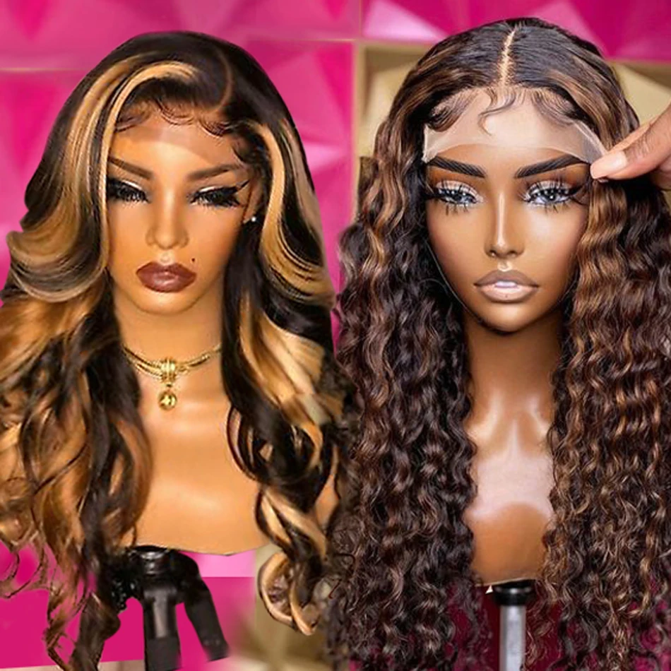13x4 Human Hd Lace Front 180% Density Virgin Hair Highlighted Wigs With Color Hd Highlighted 28 inch Human Wig For Black Women