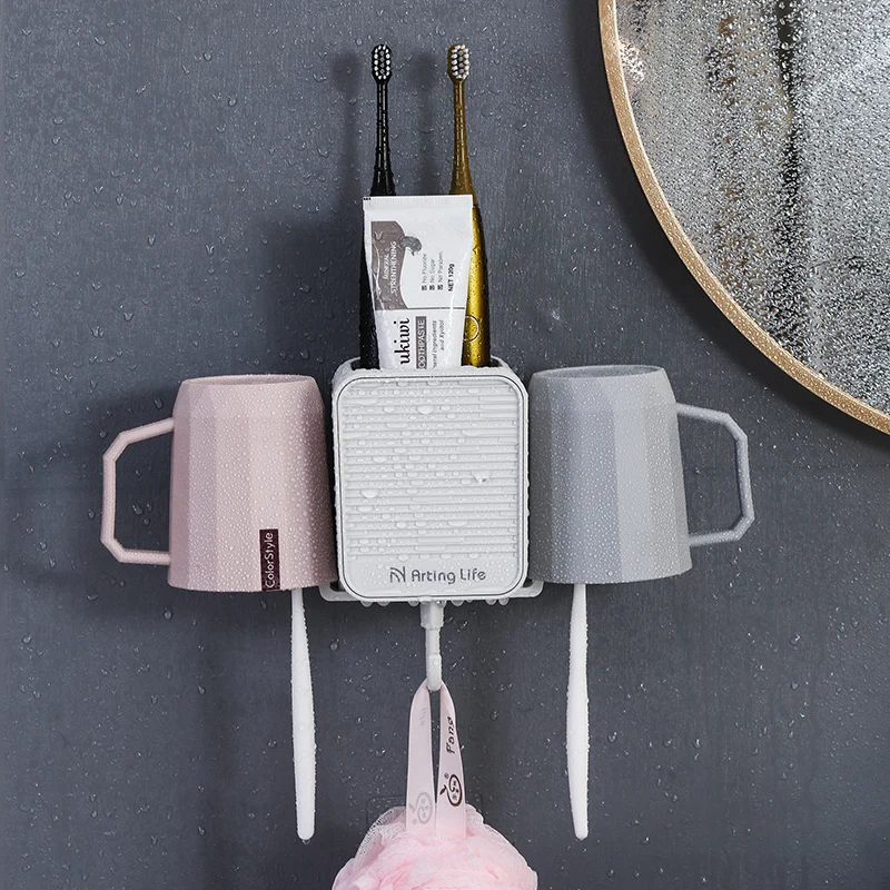 Punch Free Bathroom Accessories Toothpaste Cup Hair Dryer Organizer Plastic Storage Rack Electric Toothbrush Holder Wall Mounted