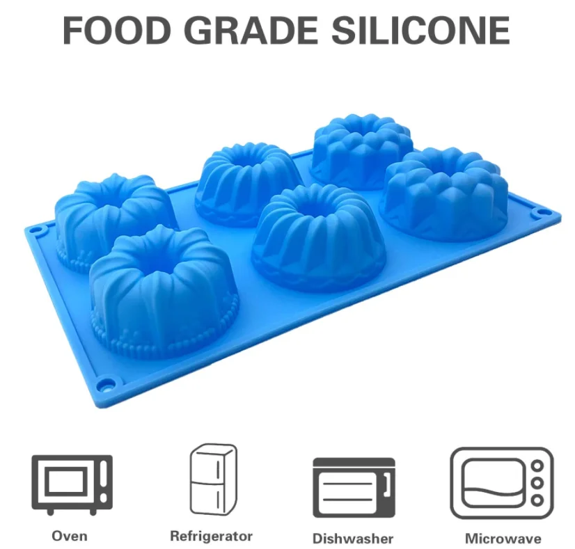 Mini Bundt Cake Silicone Pan Fluted Tube Cake Pans European Grade Non Stick Fancy Molds for jello, Cupcake, Doughnut Donut