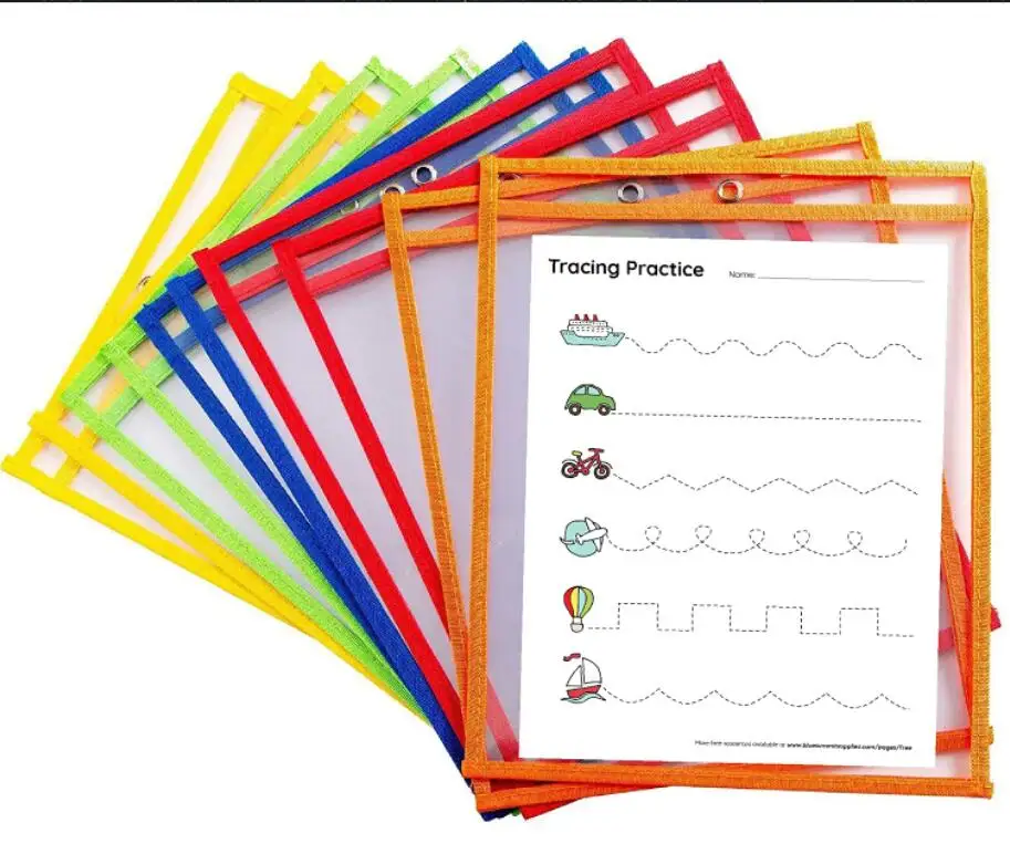 High Quality  PVC  Reusable Dry Erase Pockets  for Teacher Classroom or Office