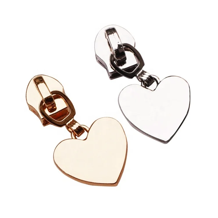 Garment Metal Zipper Puller Slider 5 Brand Bag Zipper Head Puller Custom Logo Heart Shape Metal Zipper Puller