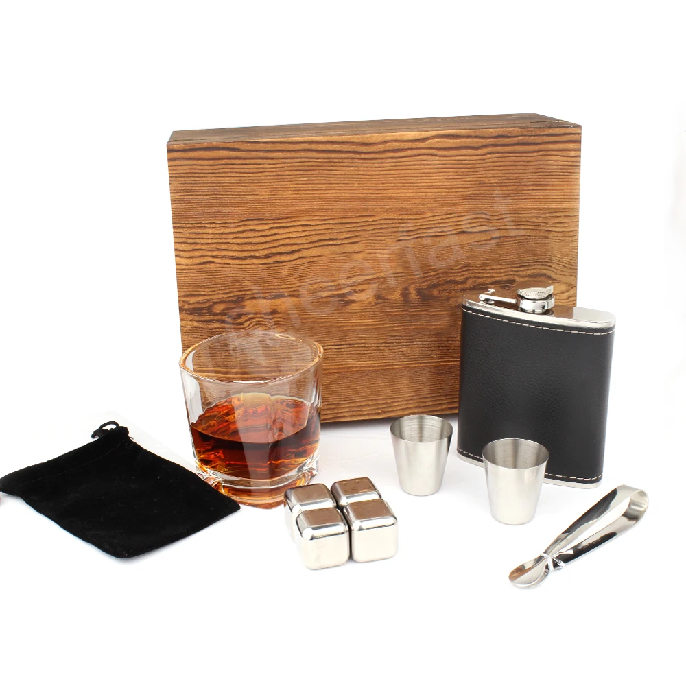 Good Quality  Ice Cube And Whiskey Glass Gift Box And Stainless Steel Whiskey Stones Set