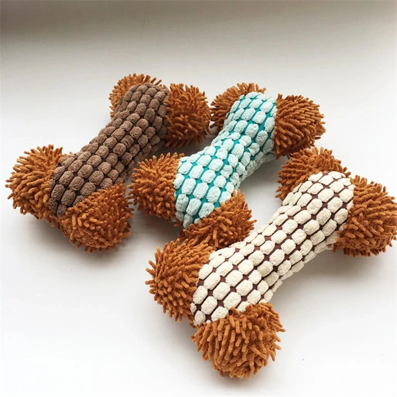 Dog Puppy Toys Pet Supplies Pets Chew Toy Bone Shape Squeak Cleaning for Small Medium Dog Accessories Training Plush Sound