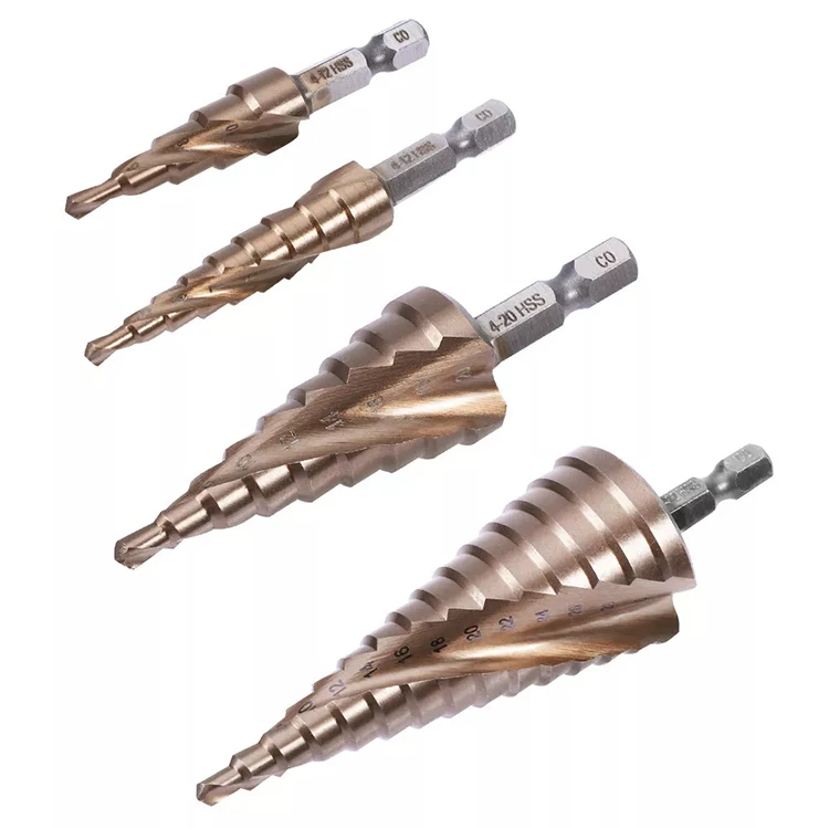 4-12/20/32mm Hex Shank Large Titanium HSS Step Cone Drill Bit Hole Cutter Set Fluted Edge Step Drill