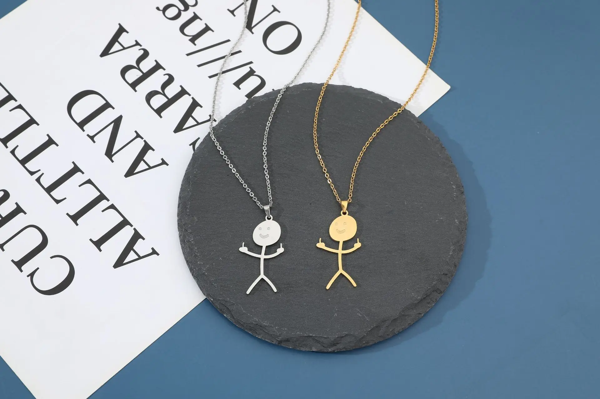 Funny Doodle Necklace For Men Middle Finger Pendant Fashion Personalized Hand Gesture Necklace Hip Hop Fuxk You Necklace