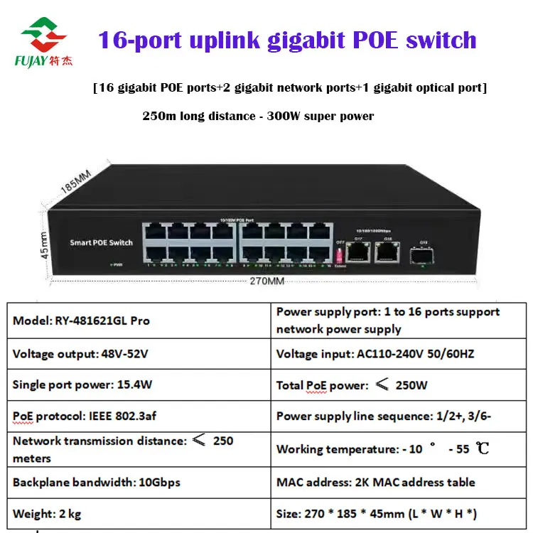Manufacturer 16 Port 10/100/1000m Watchdog Hi-poe Switch Outdoor Waterproof Gigabit Network Switches