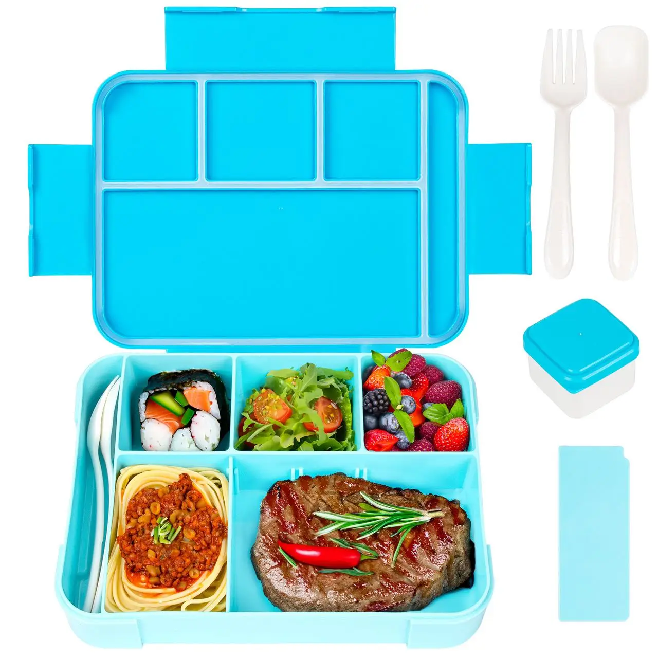 Sealed Leak-proof Rectangular Plastic Lunch Box With Spoon Fork And Salad Box Portable Lunch Box Set For Kids Workers Students