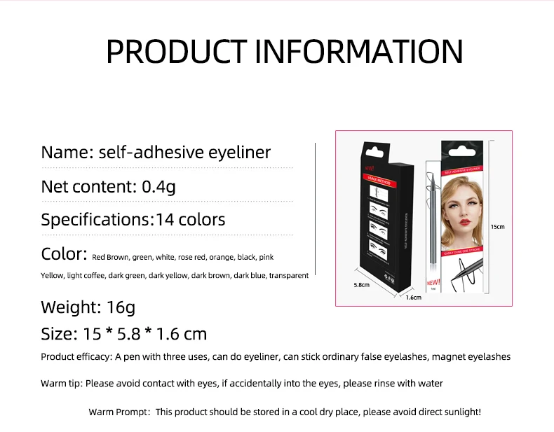 Wholesale young women self-adhesive natural eyeliner makeup