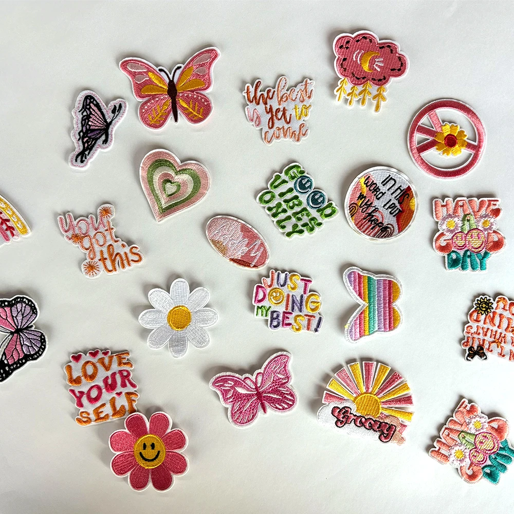 Wholesale western cap hat patches for trucker hat iron on pink small cute cowboy boot leopard western embroidered hat patches