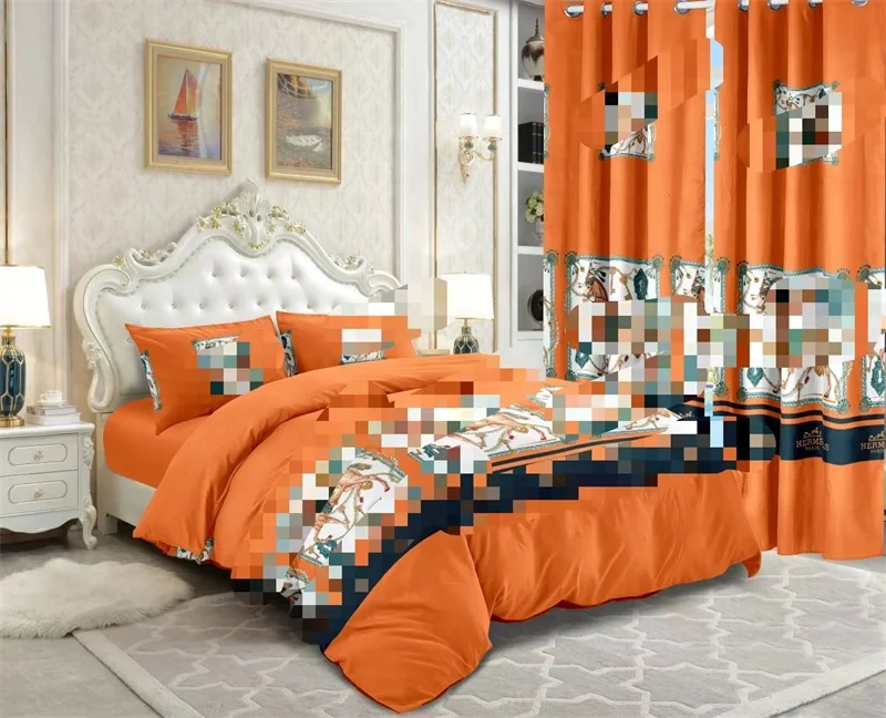 in stock king size 6 pieces designer bed sheet set with matching curtains ready to ship polyester bedding sheet set