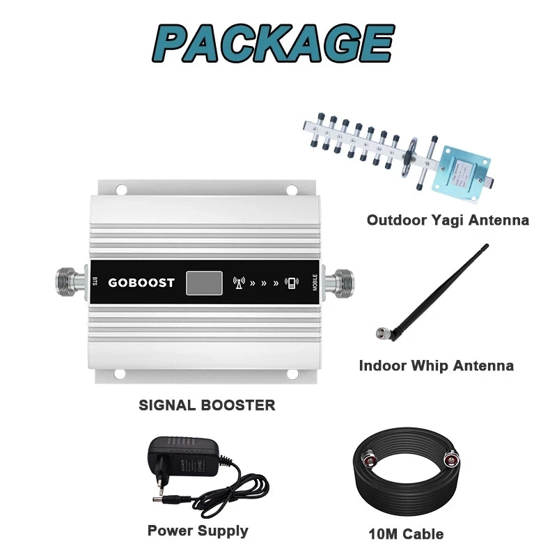 DCS 1800 B3 4g Signal Booster Cell Phone Repeater 3g WCDNA 2100 Mhz B1 Amplifier Yagi Whip Antenna With 10 Meter Cable