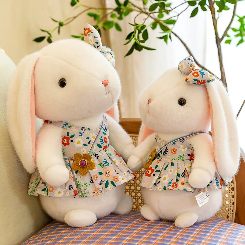 Cute Little White Rabbit Plush Toy Fragmented Flower Skirt Rabbit Doll Grab Machine Cloth Doll Girl Birthday Gift Wholesale