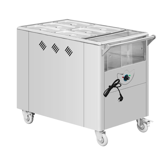 Gas 6 Pans Porridge Trolley Restaurant Push Type Snack Dish Dim Sum Propane Warming Cart With Flame-out Protection