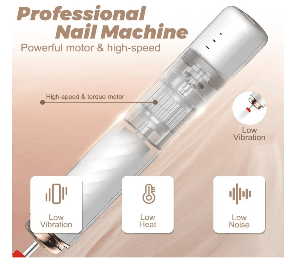2024Professional Rechargeable Electric Nail Drill Machine with Ceramic Nail Bit for Beginners