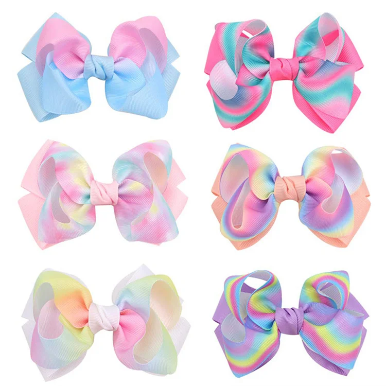 Newest Style Sweet Bow Hair Clips Handmade Rainbow Bows Hairpin Hair Grips For Children  hair accessories