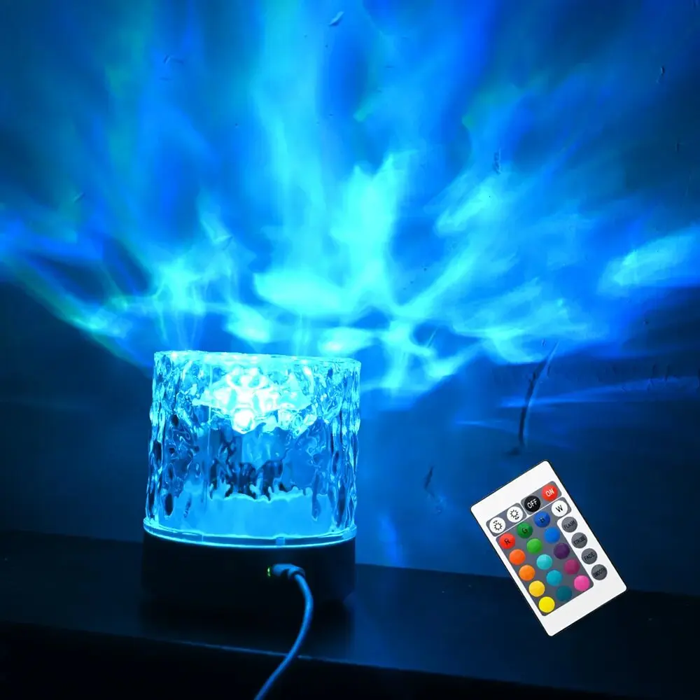 LED Ocean Wave Projector Night Light 16 Color RGB Changing USB Remote Control For Bedroom Home Room Decor Lights Lamp