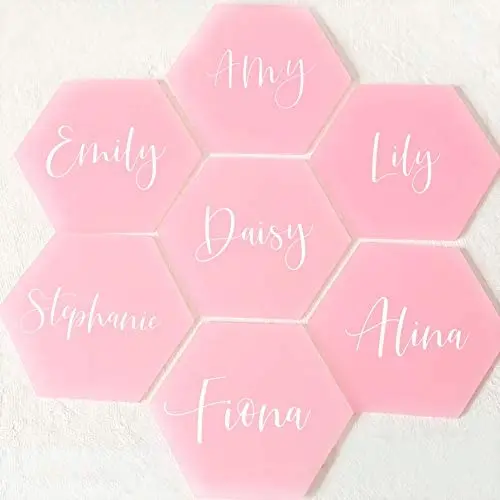 Frosted Pink Hexagon Acrylic Place Card for Wedding, DIY Blank Table Seating Cards- Perfect for Bridal Shower, Baby Shower